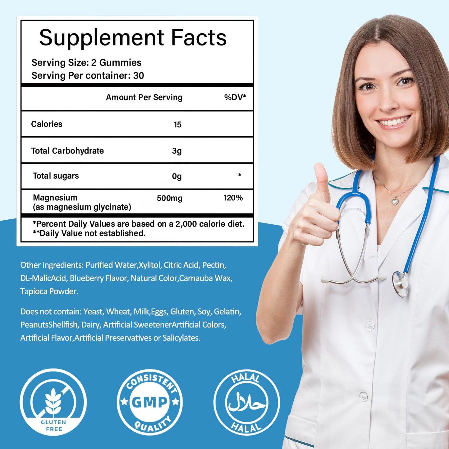 Magnesium Glycinate Gummies 500mg, Sugar-Free for Adults & Kids, Magnesium Gummies for Sleep, Stress & Muscle Relief, Supports Bone & Nerve Health, Vegan, Pectin-Based, 60 Count, Blueberry Flavor - dailyvitalstore