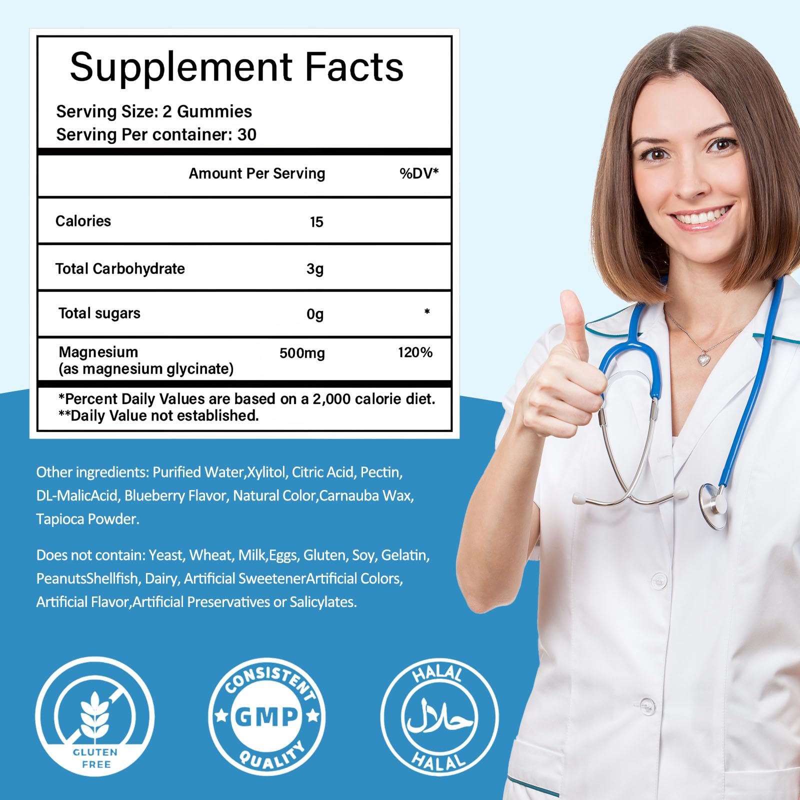 Magnesium Glycinate Gummies 500mg, Sugar-Free for Adults & Kids, Magnesium Gummies for Sleep, Stress & Muscle Relief, Supports Bone & Nerve Health, Vegan, Pectin-Based, 60 Count, Blueberry Flavor - dailyvitalstore
