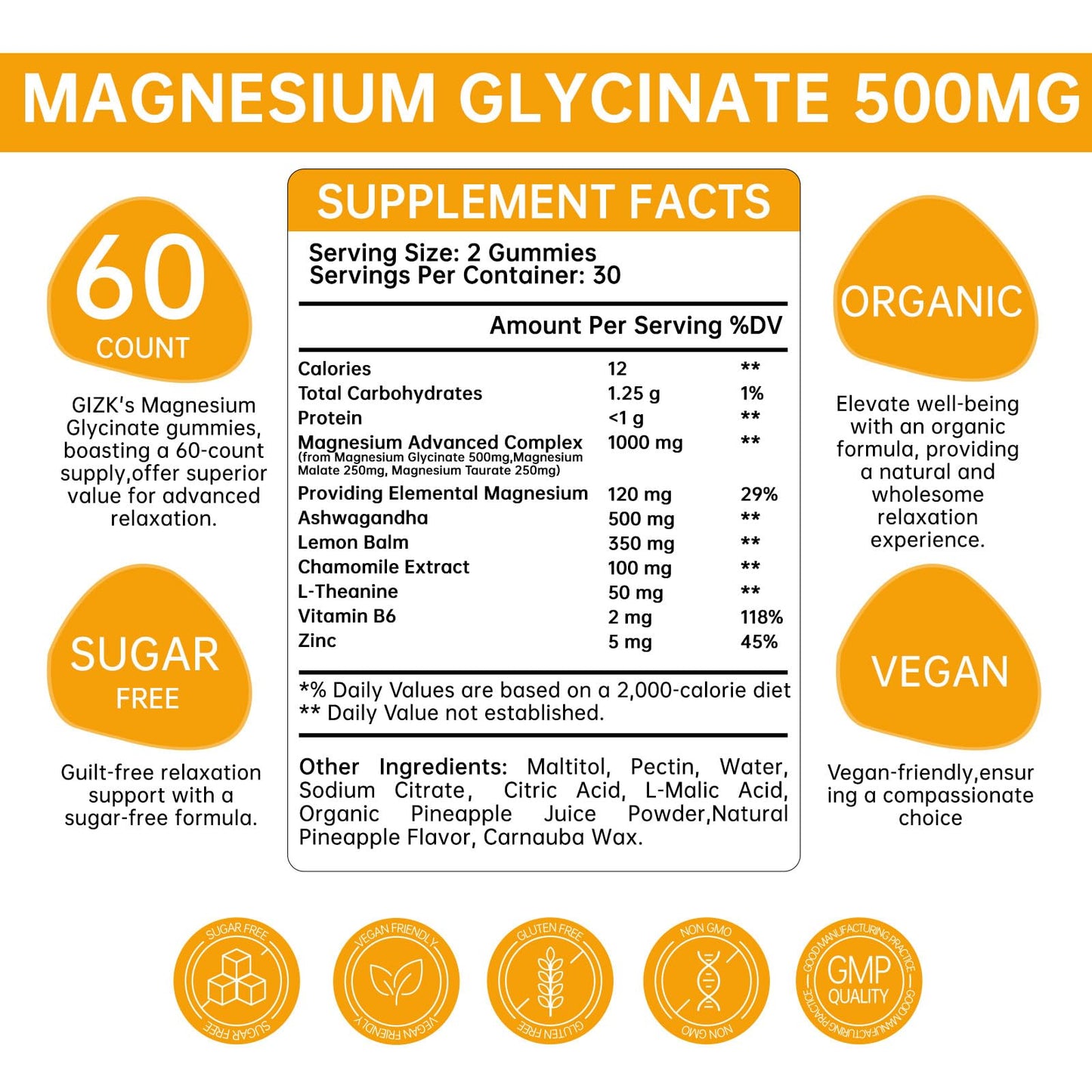 Magnesium Glycinate Gummies 500mg – Sugar Free Magnesium Gummies for Sleep, Stress, Muscle & Nerve Support – for Adults & Kids 4+, Vegan, - dailyvitalstore