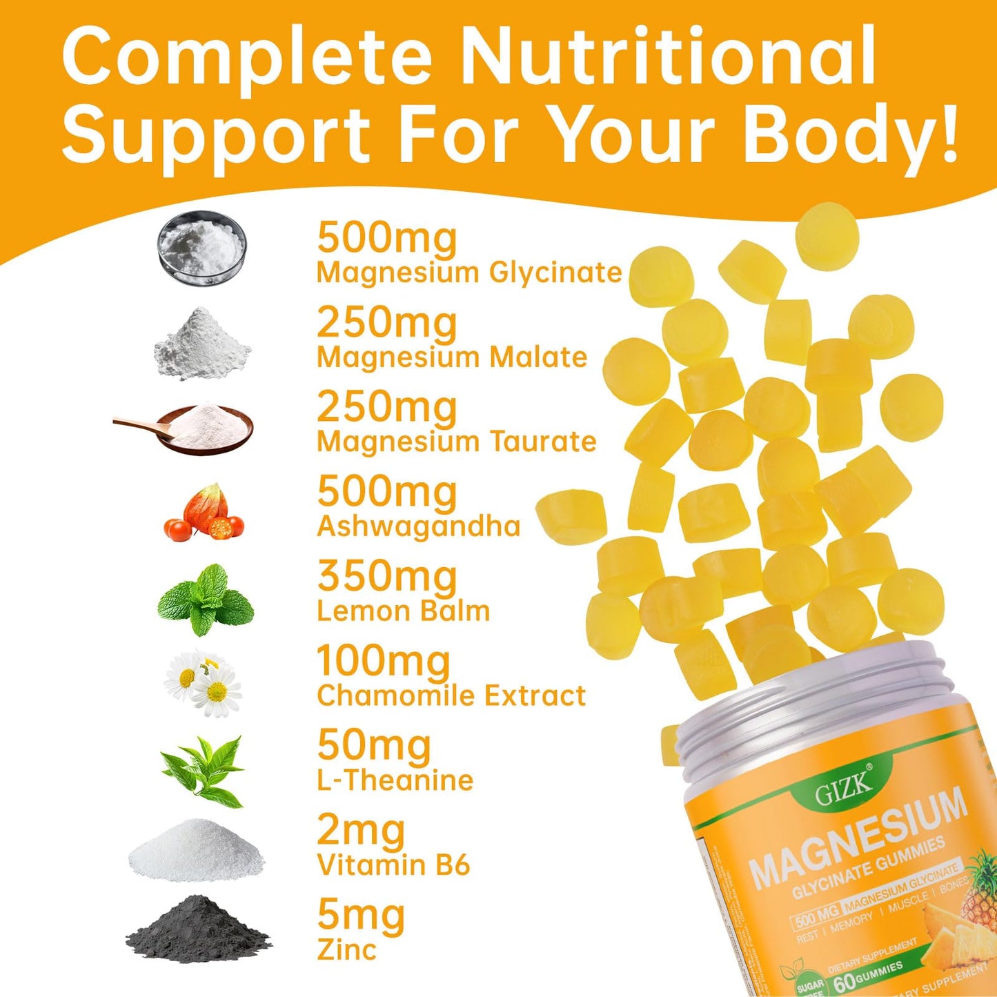 Magnesium Glycinate Gummies 500mg – Sugar Free Magnesium Gummies for Sleep, Stress, Muscle & Nerve Support – for Adults & Kids 4+, Vegan, - dailyvitalstore