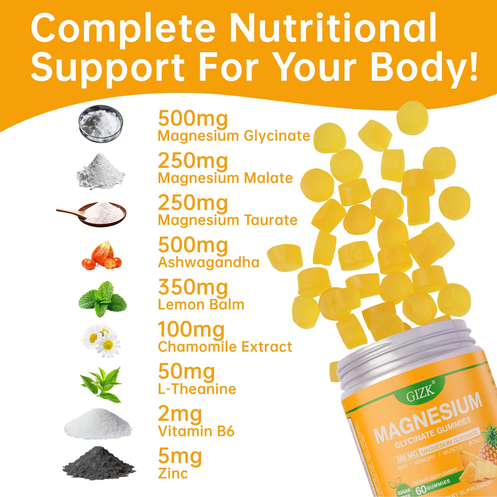 Magnesium Glycinate Gummies 500mg – Sugar Free Magnesium Gummies for Sleep, Stress, Muscle & Nerve Support – for Adults & Kids 4+, Vegan, - dailyvitalstore