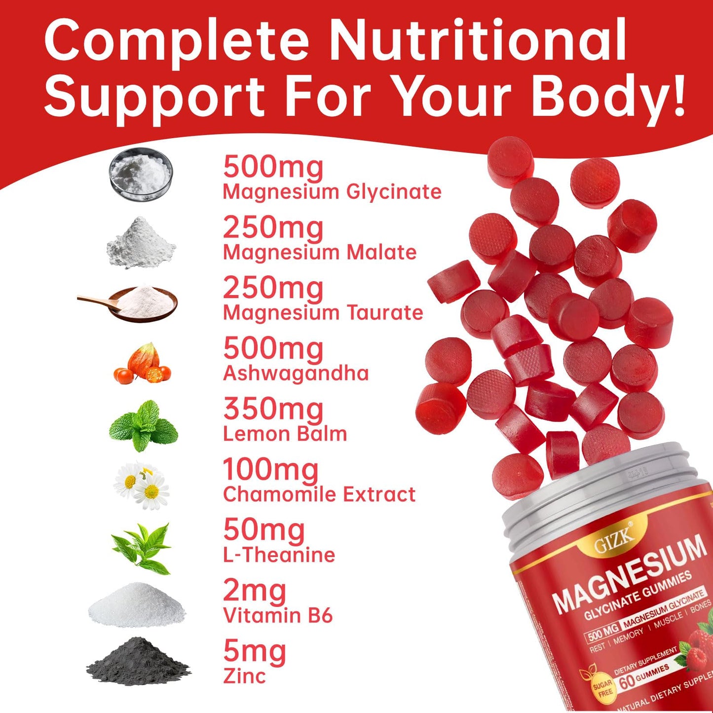 Magnesium Glycinate Gummies 500mg – Sugar Free Magnesium Gummies for Sleep, Stress, Muscle & Nerve Support – for Adults & Kids 4+, Vegan, No Melatonin (Raspberry Flavor, 60 Count) - dailyvitalstore