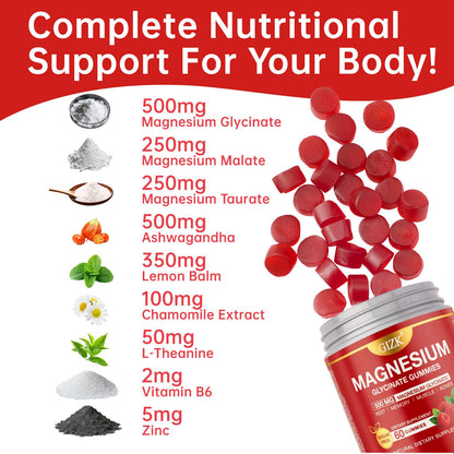 Magnesium Glycinate Gummies 500mg – Sugar Free Magnesium Gummies for Sleep, Stress, Muscle & Nerve Support – for Adults & Kids 4+, Vegan, No Melatonin (Raspberry Flavor, 60 Count) - dailyvitalstore