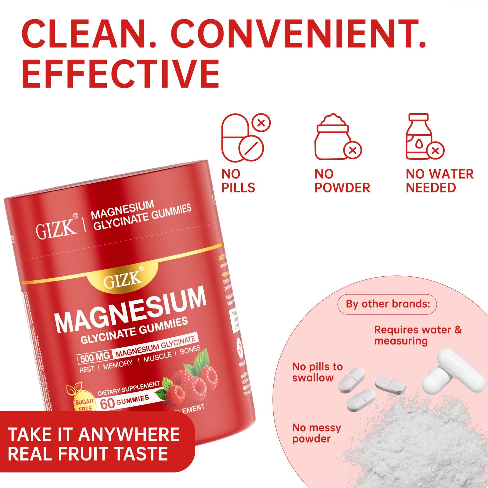 Magnesium Glycinate Gummies 500mg – Sugar Free Magnesium Gummies for Sleep, Stress, Muscle & Nerve Support – for Adults & Kids 4+, Vegan, No Melatonin (Raspberry Flavor, 60 Count) - dailyvitalstore