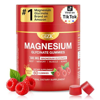 Magnesium Glycinate Gummies 500mg – Sugar Free Magnesium Gummies for Sleep, Stress, Muscle & Nerve Support – for Adults & Kids 4+, Vegan, No Melatonin (Raspberry Flavor, 60 Count) - dailyvitalstore