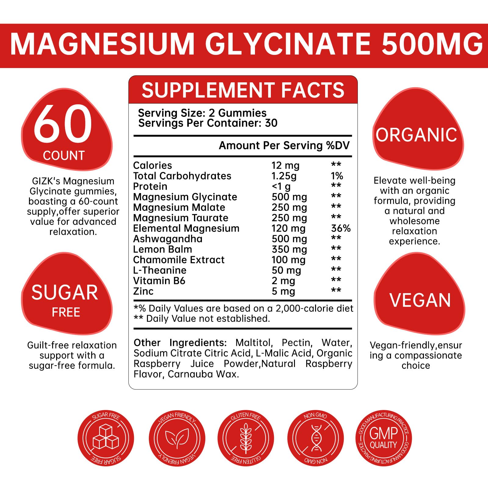 Magnesium Glycinate Gummies 500mg – Sugar Free Magnesium Gummies for Sleep, Stress, Muscle & Nerve Support – for Adults & Kids 4+, Vegan, No Melatonin (Raspberry Flavor, 60 Count) - dailyvitalstore