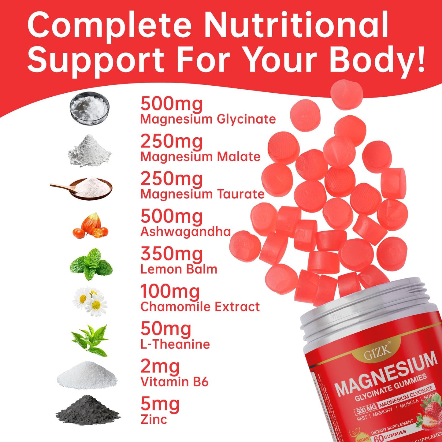 Magnesium Glycinate Gummies 500mg – Sugar Free Magnesium Gummies with L-Theanine - Sleep, Calm, Stress Relief for Adults & Kids 4+ - dailyvitalstore