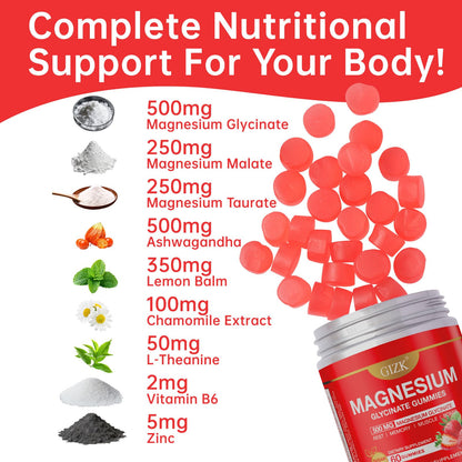 Magnesium Glycinate Gummies 500mg – Sugar Free Magnesium Gummies with L-Theanine - Sleep, Calm, Stress Relief for Adults & Kids 4+ - dailyvitalstore