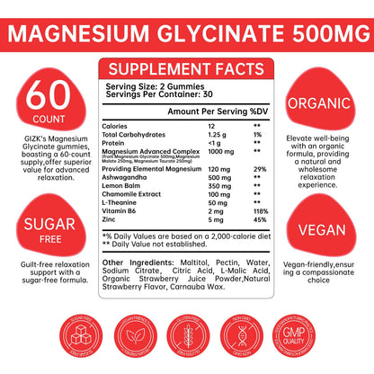 Magnesium Glycinate Gummies 500mg – Sugar Free Magnesium Gummies with L-Theanine - Sleep, Calm, Stress Relief for Adults & Kids 4+ - dailyvitalstore
