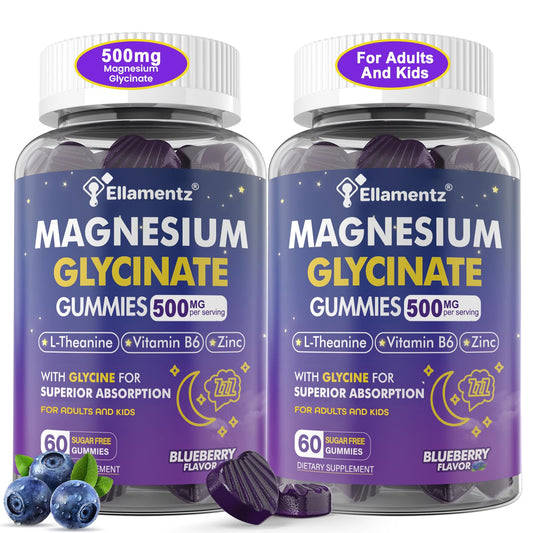 Magnesium Glycinate Gummies 500mg/250mg for Adults Kids Teens, Sugar Free Magnesium Calm Sleep Aid, Kids Sleep Gummies with L-Theanine Glycine B6 for Sleep, Calm, Muscle,Relax Brain,No Melatonin,2Pack - dailyvitalstore