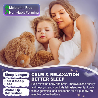 Magnesium Glycinate Gummies 500mg/250mg for Adults Kids Teens, Sugar Free Magnesium Calm Sleep Aid, Kids Sleep Gummies with L-Theanine Glycine B6 for Sleep, Calm, Muscle,Relax Brain,No Melatonin,2Pack - dailyvitalstore