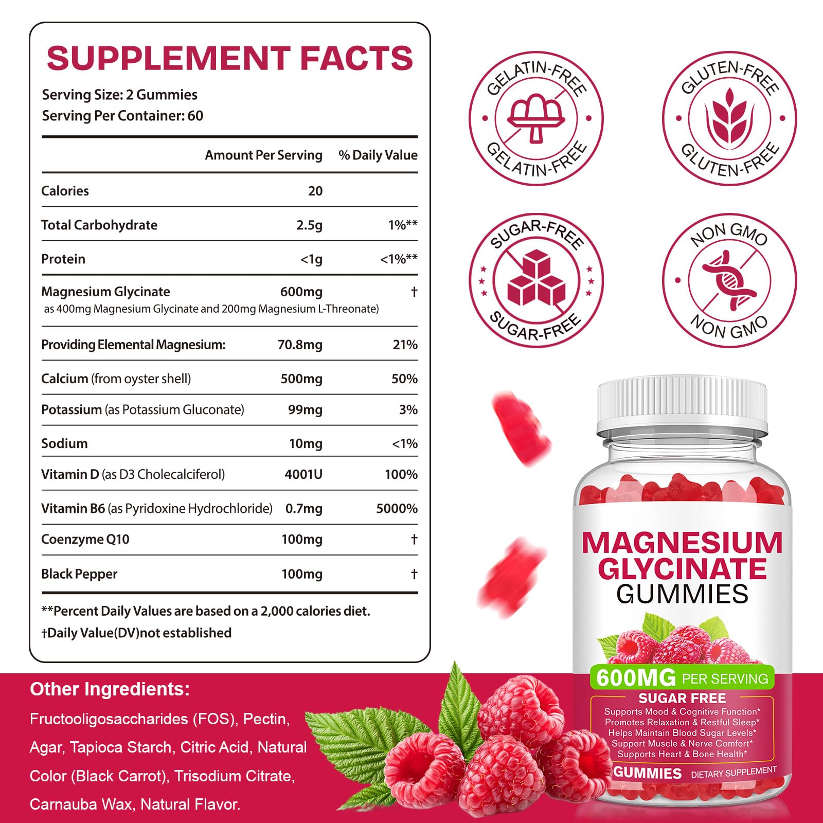 Magnesium Glycinate Gummies 600mg 120 Count - Sugar Free Magnesium Supplement - Supports for Sleep, Memory, Mood, Muscle, Relaxation, Heart & Bone Health - dailyvitalstore