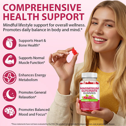 Magnesium Glycinate Gummies 600mg 120 Count - Sugar Free Magnesium Supplement - Supports for Sleep, Memory, Mood, Muscle, Relaxation, Heart & Bone Health - dailyvitalstore