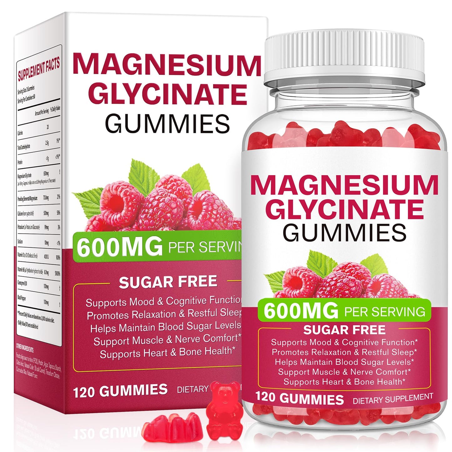 Magnesium Glycinate Gummies 600mg 120 Count - Sugar Free Magnesium Supplement - Supports for Sleep, Memory, Mood, Muscle, Relaxation, Heart & Bone Health - dailyvitalstore