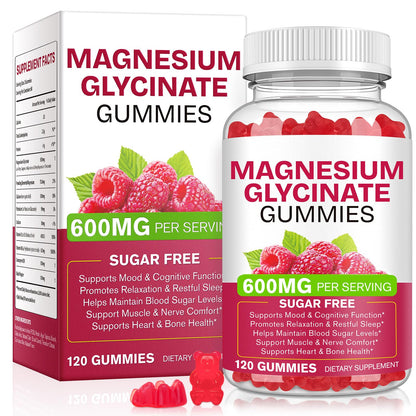 Magnesium Glycinate Gummies 600mg 120 Count - Sugar Free Magnesium Supplement - Supports for Sleep, Memory, Mood, Muscle, Relaxation, Heart & Bone Health - dailyvitalstore