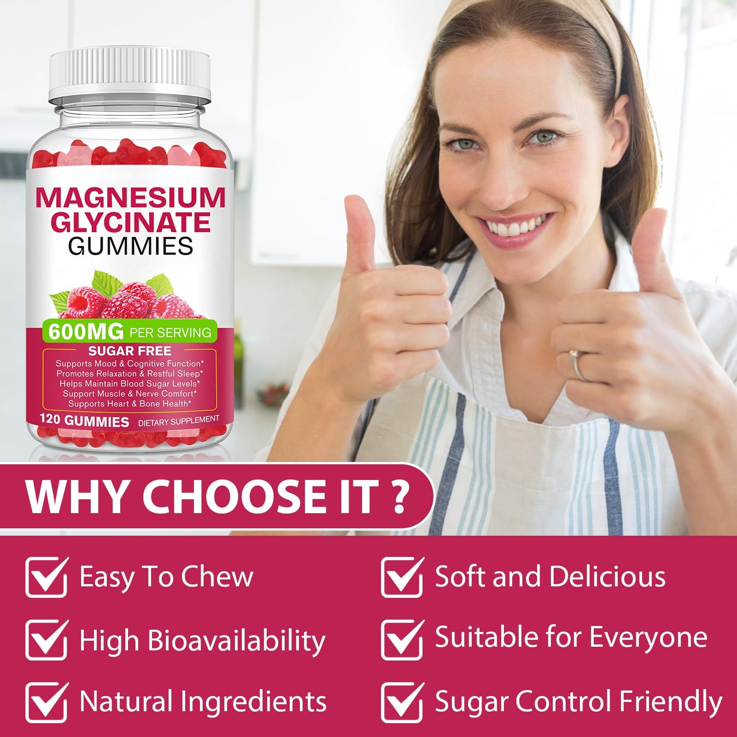 Magnesium Glycinate Gummies 600mg 120 Count - Sugar Free Magnesium Supplement - Supports for Sleep, Memory, Mood, Muscle, Relaxation, Heart & Bone Health - dailyvitalstore
