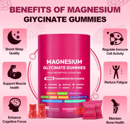 Magnesium Glycinate Gummies 600mg, High Absorption Magnesium Complex, Sugar Free Chewables Gummies with VitaminD & B6 - dailyvitalstore