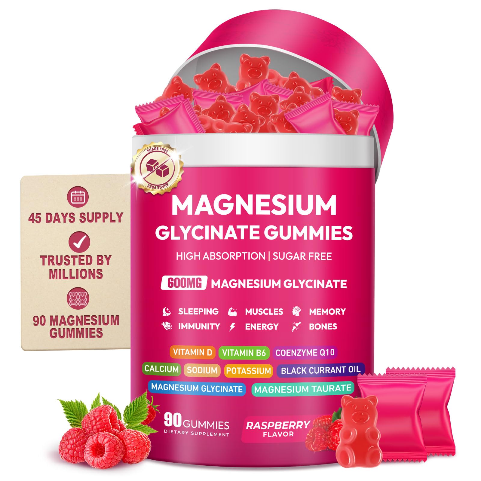 Magnesium Glycinate Gummies 600mg, High Absorption Magnesium Complex, Sugar Free Chewables Gummies with VitaminD & B6 - dailyvitalstore