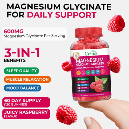 Magnesium Glycinate Gummies 600mg, High Absorption Magnesium Gummies, Black Currant Oil, Calcium, Vitamin B6, Sugar Free Chews for Adults & Kids Relaxation, Stress Relief, Night Rest - dailyvitalstore
