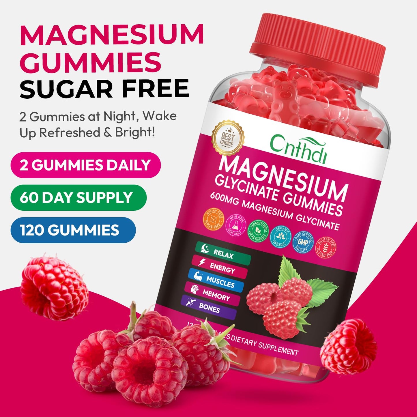 Magnesium Glycinate Gummies 600mg, High Absorption Magnesium Gummies, Black Currant Oil, Calcium, Vitamin B6, Sugar Free Chews for Adults & Kids Relaxation, Stress Relief, Night Rest - dailyvitalstore