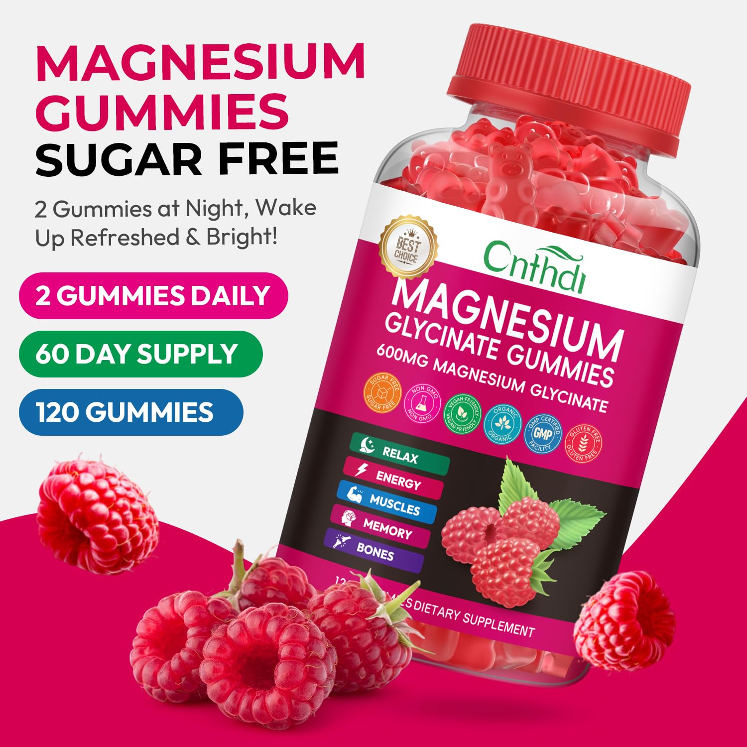 Magnesium Glycinate Gummies 600mg, High Absorption Magnesium Gummies, Black Currant Oil, Calcium, Vitamin B6, Sugar Free Chews for Adults & Kids Relaxation, Stress Relief, Night Rest - dailyvitalstore