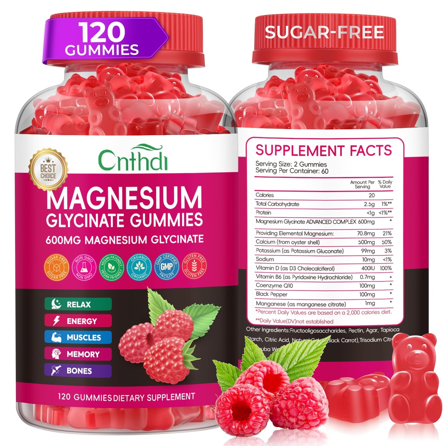 Magnesium Glycinate Gummies 600mg, High Absorption Magnesium Gummies, Black Currant Oil, Calcium, Vitamin B6, Sugar Free Chews for Adults & Kids Relaxation, Stress Relief, Night Rest - dailyvitalstore