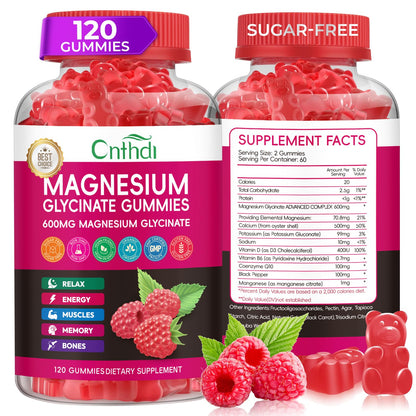 Magnesium Glycinate Gummies 600mg, High Absorption Magnesium Gummies, Black Currant Oil, Calcium, Vitamin B6, Sugar Free Chews for Adults & Kids Relaxation, Stress Relief, Night Rest - dailyvitalstore
