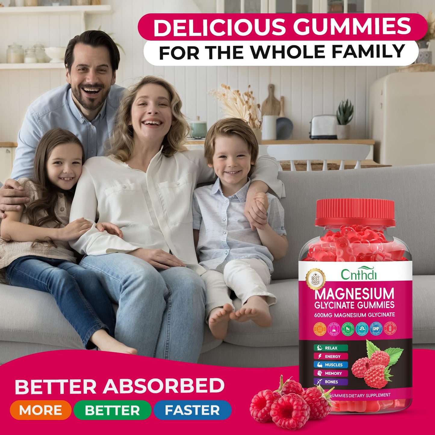 Magnesium Glycinate Gummies 600mg, High Absorption Magnesium Gummies, Black Currant Oil, Calcium, Vitamin B6, Sugar Free Chews for Adults & Kids Relaxation, Stress Relief, Night Rest - dailyvitalstore