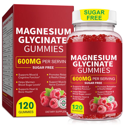Magnesium Glycinate Gummies 600mg – Sugar-Free High Absorption Magnesium with L-Threonate, Supports Relaxation, Calm & Restful Sleep, - dailyvitalstore