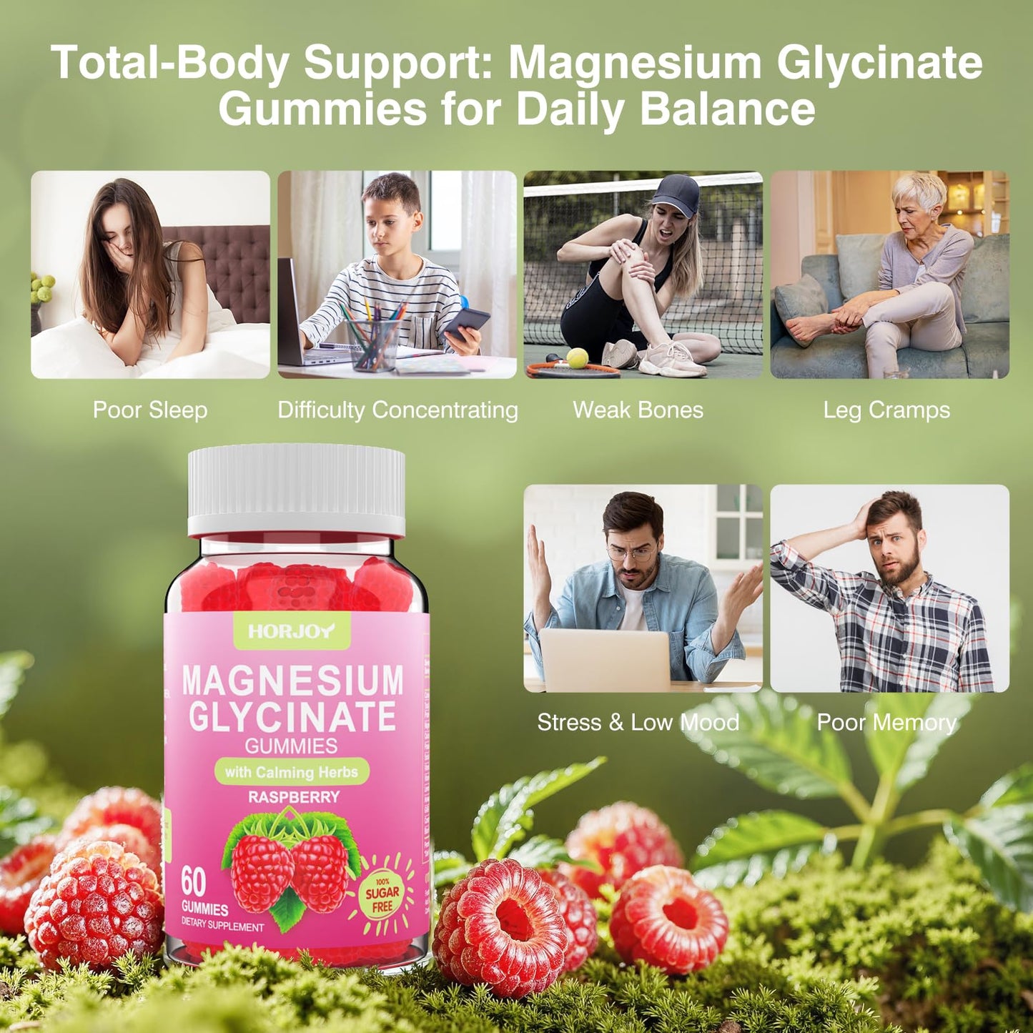 Magnesium Glycinate Gummies 600mg, Sugar Free Magnesium Gummies for Adults with Ashwagandha, Lemon Balm & GABA for Sleep, Mood Support and Relaxation, Vegan, 60 Raspberry - dailyvitalstore