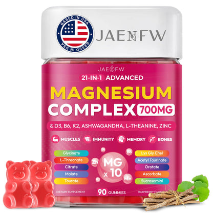 Magnesium Glycinate Gummies 700MG - 21-in-1 Advanced Magnesium Supplement with Ashwagandha, L-Theanine, Zinc, Vitamin - Sugar Free Magnesium Gummies for zzZ - dailyvitalstore