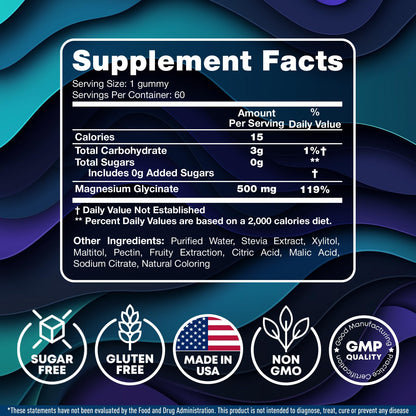 Magnesium Glycinate Gummies for Adults 500mg - Chewable Magnesium Glycinate for Kids Sleep, Glicinato De Magnesio para Mujeres, 60 Count - dailyvitalstore