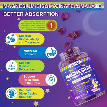 Magnesium Glycinate Gummies for Adults & Kids 4+, Sugar Free Magnesium Bisglycinate Supplement 400/200mg with B6D3, 5HTP, L-Theanine for Sleep & Relaxation, Brain, Muscle, Melatonin Free Gummies,2Pack - dailyvitalstore