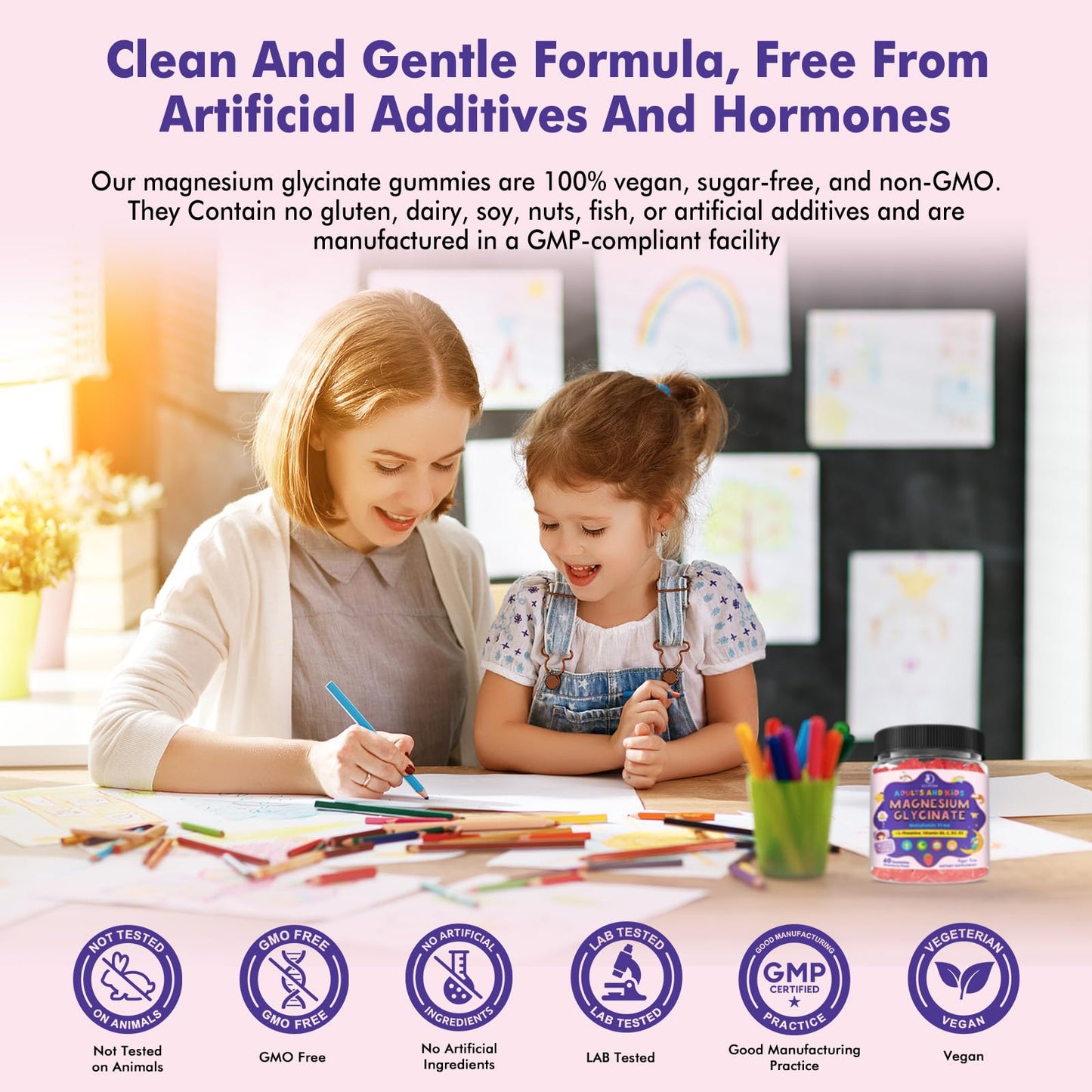 Magnesium Glycinate Gummies for Kids 4+ & Adults- Magnesium Glycinate 150/300 mg for Natural Sleep, Relaxation & Calm Support, Melatonin Free, Sugar Free Strawberry Flavor, 60 Ct - dailyvitalstore
