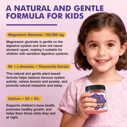 Magnesium Glycinate Gummies for Kids 4+ & Adults- Magnesium Glycinate 150/300 mg for Natural Sleep, Relaxation & Calm Support, Melatonin Free, Sugar Free Strawberry Flavor, 60 Ct - dailyvitalstore