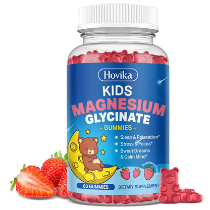 Magnesium Glycinate Gummies for Kids - with L-Theanine, Omega-3, Vitamin B6, D3, Zinc - Kids Magnesium Gummies for Sleep, Relaxation, Calm & Focus - Sugar Free Strawberry 60ct - dailyvitalstore