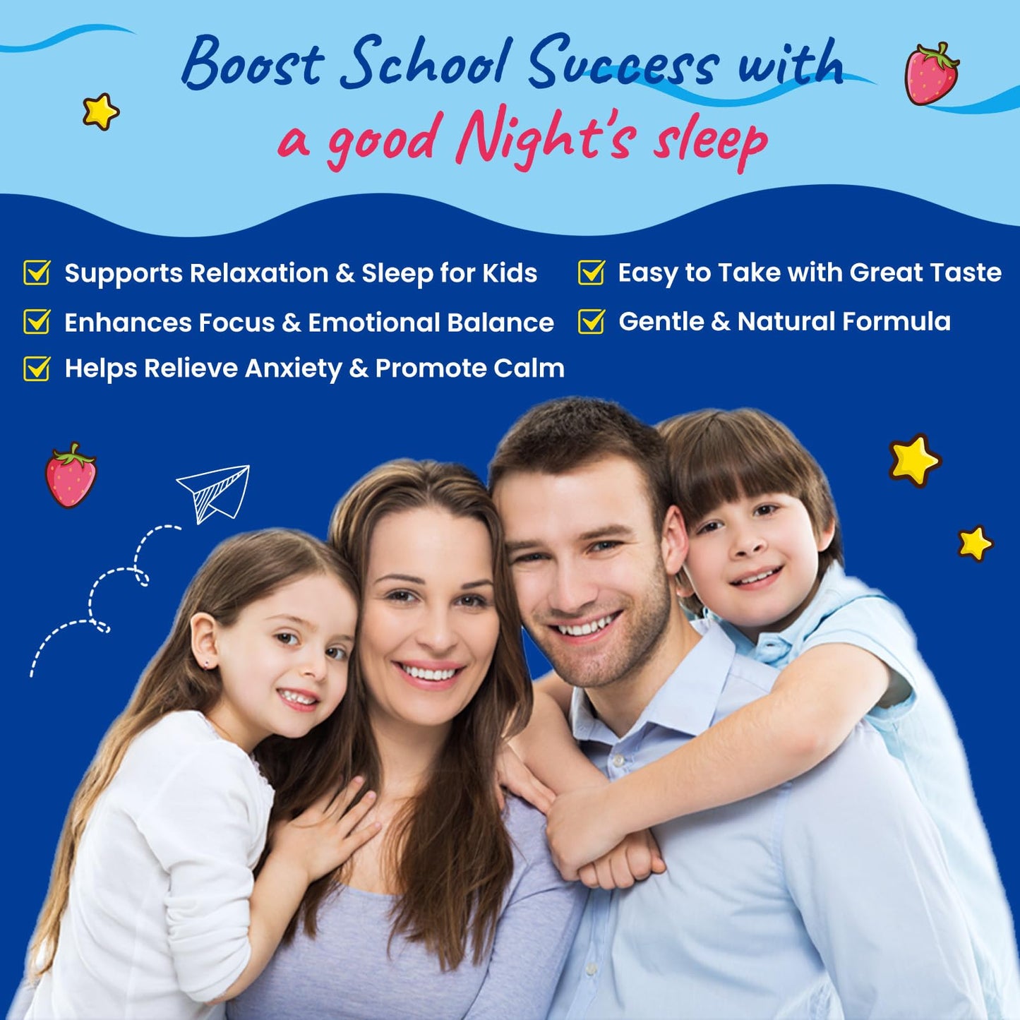 Magnesium Glycinate Gummies for Kids - with L-Theanine, Omega-3, Vitamin B6, D3, Zinc - Kids Magnesium Gummies for Sleep, Relaxation, Calm & Focus - Sugar Free Strawberry 60ct - dailyvitalstore
