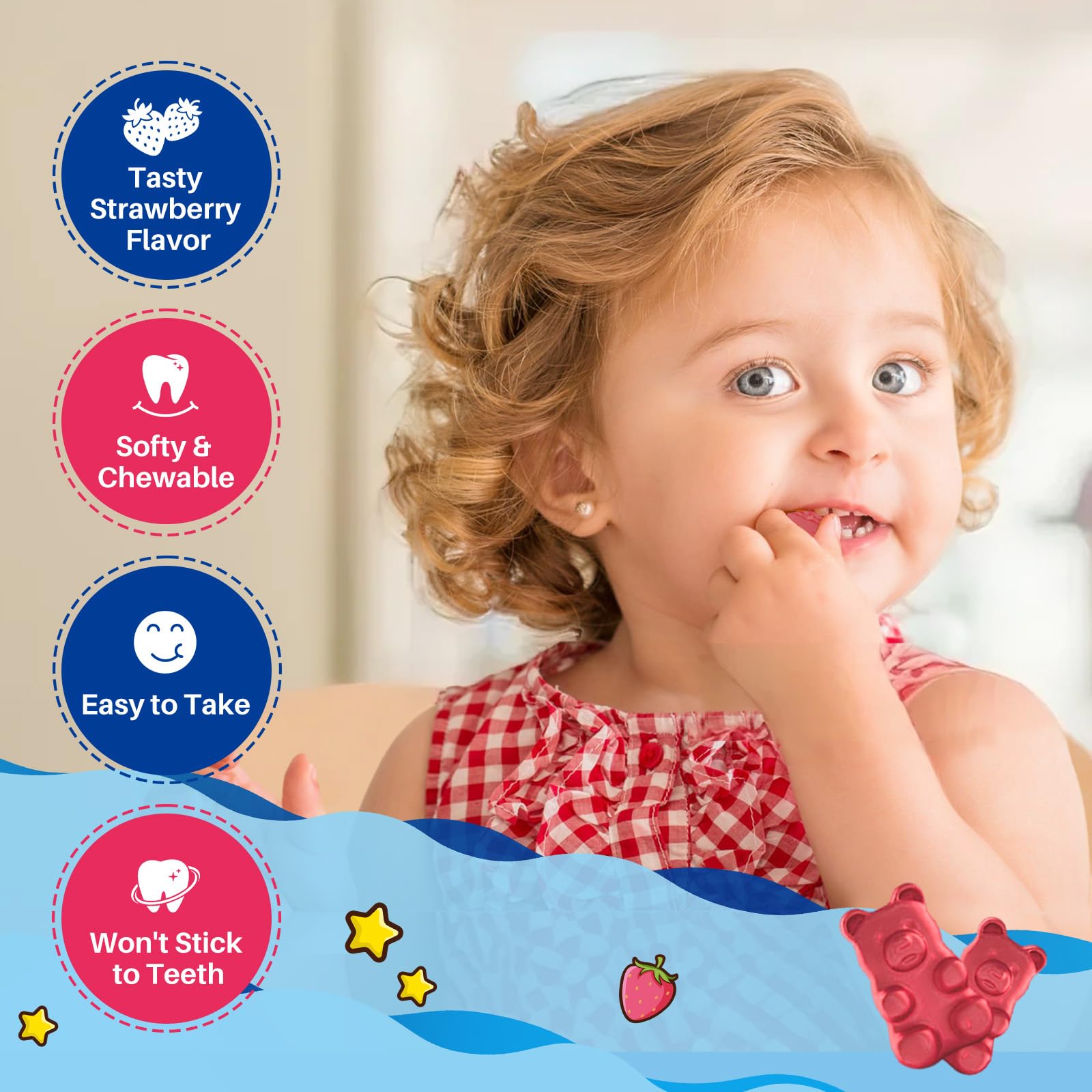 Magnesium Glycinate Gummies for Kids - with L-Theanine, Omega-3, Vitamin B6, D3, Zinc - Kids Magnesium Gummies for Sleep, Relaxation, Calm & Focus - Sugar Free Strawberry 60ct - dailyvitalstore