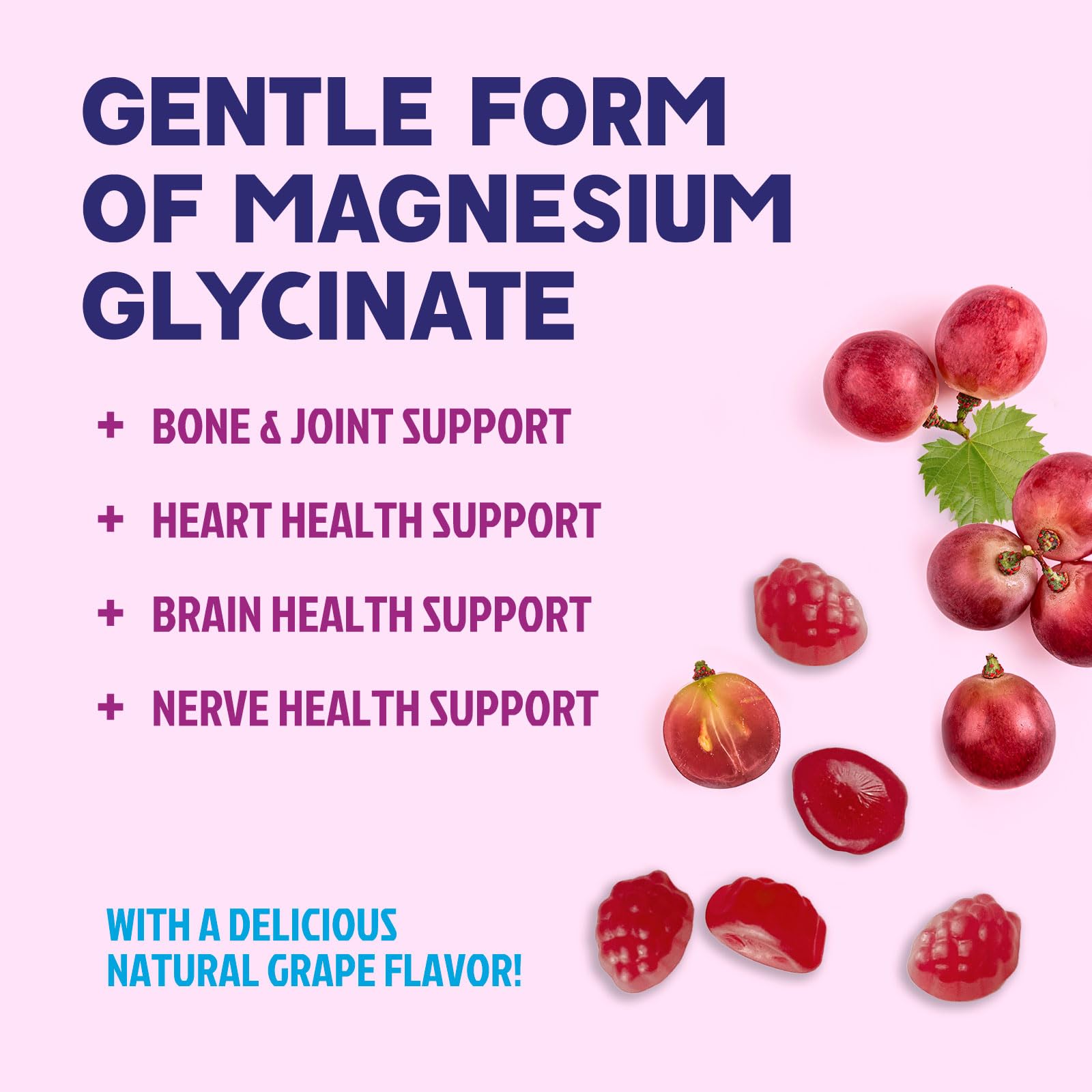 Magnesium Glycinate Gummies - Sugar Free - 100% Chelated Magnesium Gummy Supplement for Max Absorption - for Sleep Support & Heart, Muscle & Bone Health - Gentle on Stomach, Grape Flavor - 60 Gummies - dailyvitalstore