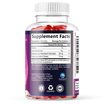 Magnesium Glycinate Gummies - Sugar Free - 100% Chelated Magnesium Gummy Supplement for Max Absorption - for Sleep Support & Heart, Muscle & Bone Health - Gentle on Stomach, Grape Flavor - 60 Gummies - dailyvitalstore
