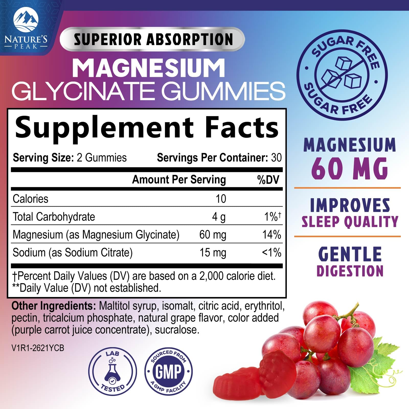 Magnesium Glycinate Gummies - Sugar Free - 100% Chelated Magnesium Gummy Supplement for Max Absorption - for Sleep Support & Heart, Muscle & Bone Health - Gentle on Stomach, Grape Flavor - 60 Gummies - dailyvitalstore
