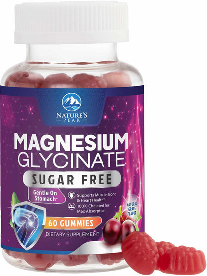 Magnesium Glycinate Gummies - Sugar Free - 100% Chelated Magnesium Gummy Supplement for Max Absorption - for Sleep Support & Heart, Muscle & Bone Health - Gentle on Stomach, Grape Flavor - 60 Gummies - dailyvitalstore