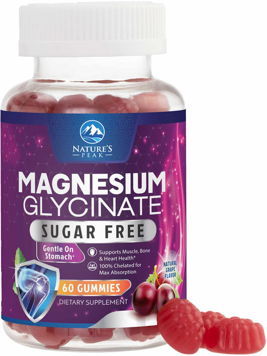 Magnesium Glycinate Gummies - Sugar Free - 100% Chelated Magnesium Gummy Supplement for Max Absorption - for Sleep Support & Heart, Muscle & Bone Health - Gentle on Stomach, Grape Flavor - 60 Gummies - dailyvitalstore