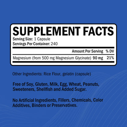 Magnesium Glycinate - High Absorption Magnesium Supplement 500mg Per Serving for Stress Relief, Sleep, Heart and Bone Health, Nerve Support - Non-GMO, Gluten-Free, Gentle on Stomach, 240 Capsules - dailyvitalstore