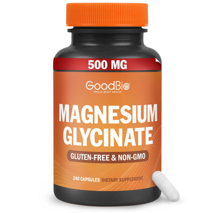 Magnesium Glycinate - High Absorption Magnesium Supplement 500mg Per Serving for Stress Relief, Sleep, Heart and Bone Health, Nerve Support - Non-GMO, Gluten-Free, Gentle on Stomach, 240 Capsules - dailyvitalstore