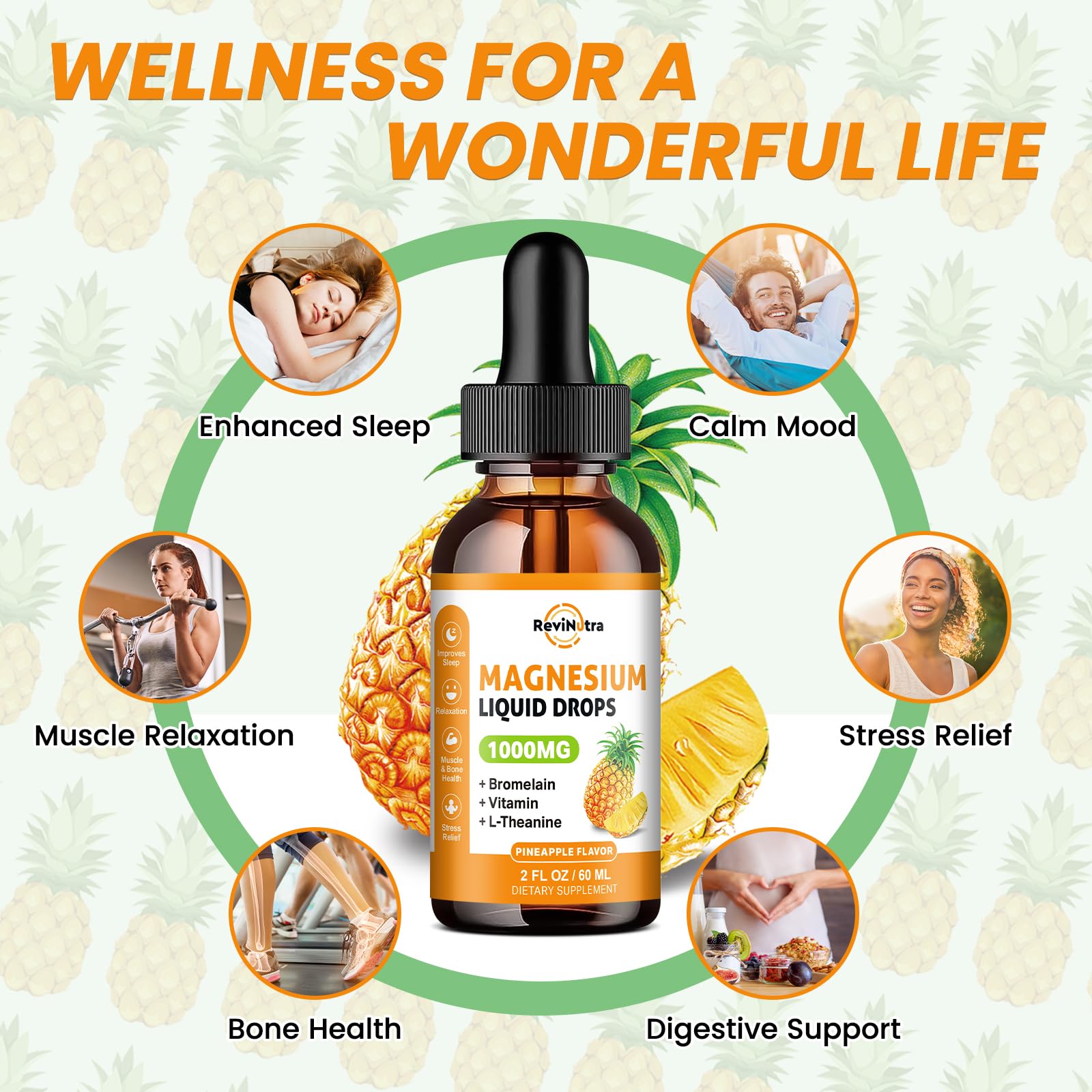 Magnesium Glycinate Liquid Drops, 1000mg of Liquid Magnesium Complex Supplement for Sleep, Nerve, Energy, Muscle, Bone, Calm & Digestion, High Absorption, 2 Fl Oz, Sugar-Free Pineapple Flavor - dailyvitalstore