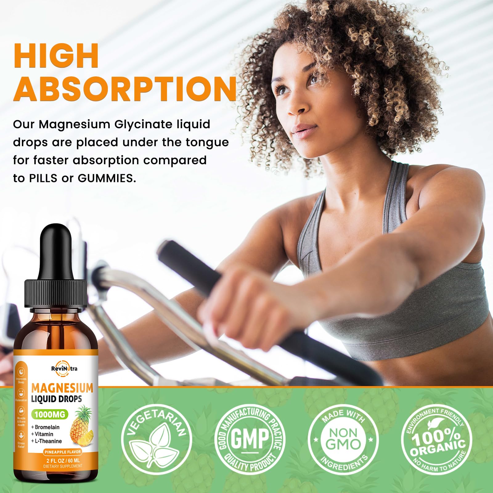 Magnesium Glycinate Liquid Drops, 1000mg of Liquid Magnesium Complex Supplement for Sleep, Nerve, Energy, Muscle, Bone, Calm & Digestion, High Absorption, 2 Fl Oz, Sugar-Free Pineapple Flavor - dailyvitalstore