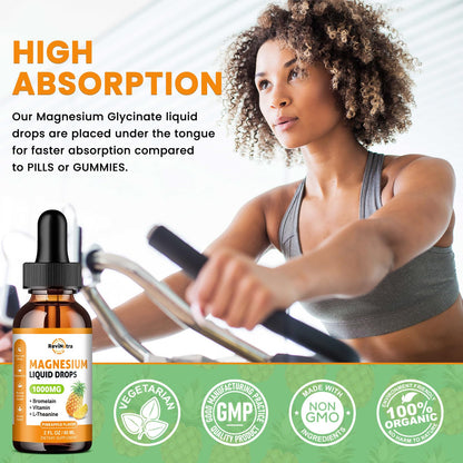 Magnesium Glycinate Liquid Drops, 1000mg of Liquid Magnesium Complex Supplement for Sleep, Nerve, Energy, Muscle, Bone, Calm & Digestion, High Absorption, 2 Fl Oz, Sugar-Free Pineapple Flavor - dailyvitalstore