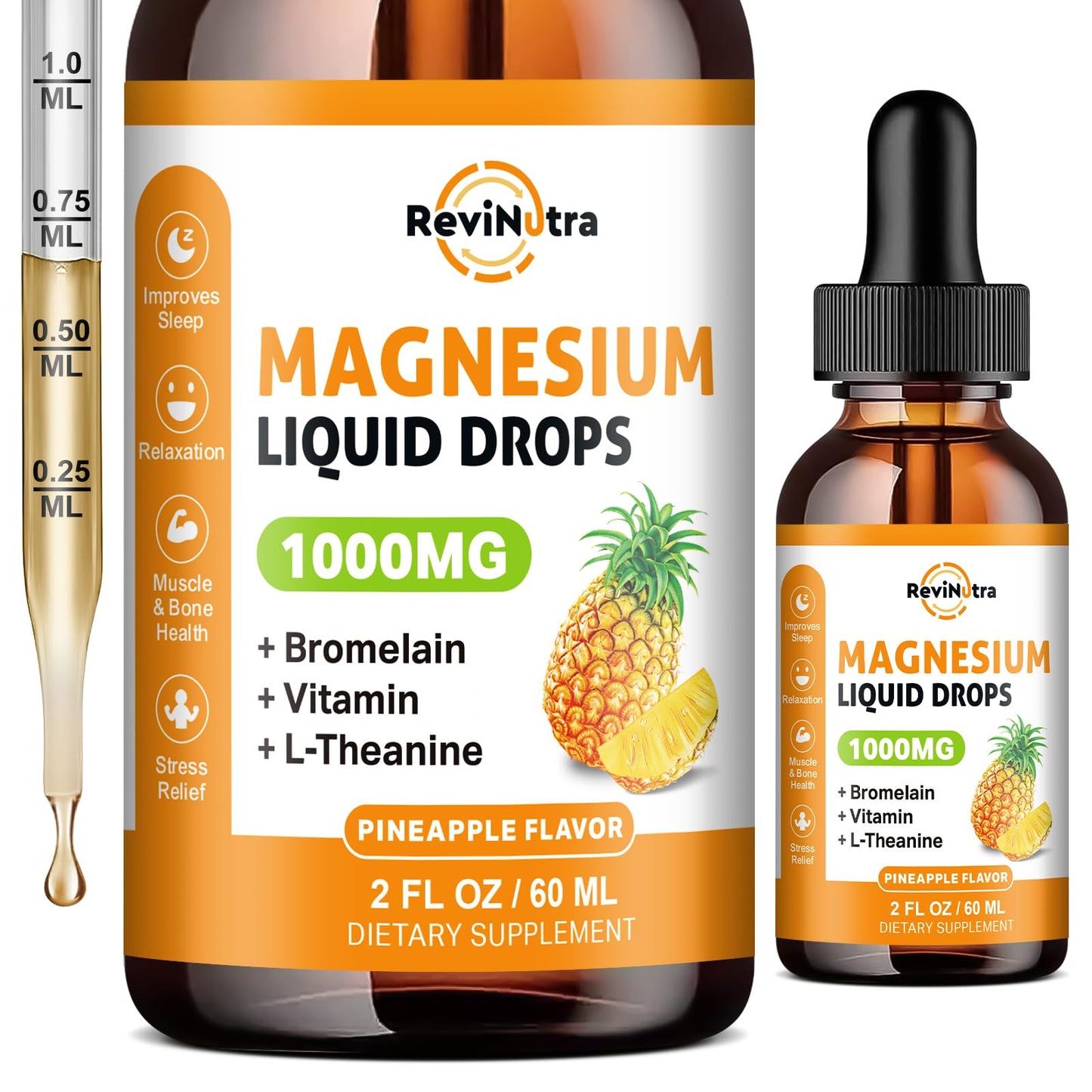 Magnesium Glycinate Liquid Drops, 1000mg of Liquid Magnesium Complex Supplement for Sleep, Nerve, Energy, Muscle, Bone, Calm & Digestion, High Absorption, 2 Fl Oz, Sugar-Free Pineapple Flavor - dailyvitalstore