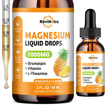 Magnesium Glycinate Liquid Drops, 1000mg of Liquid Magnesium Complex Supplement for Sleep, Nerve, Energy, Muscle, Bone, Calm & Digestion, High Absorption, 2 Fl Oz, Sugar-Free Pineapple Flavor - dailyvitalstore